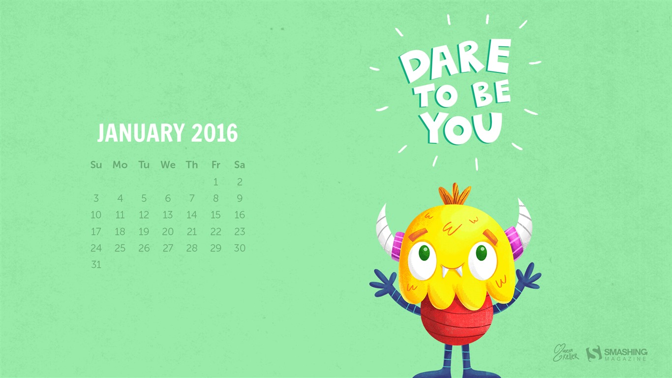 January 2016 calendar wallpaper (2) #9 - 1366x768