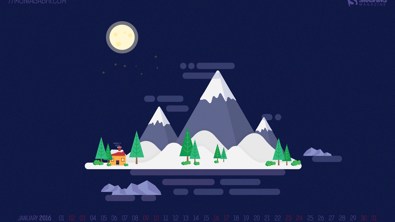 2016年1月 月历壁纸(二)11 - 1366x768