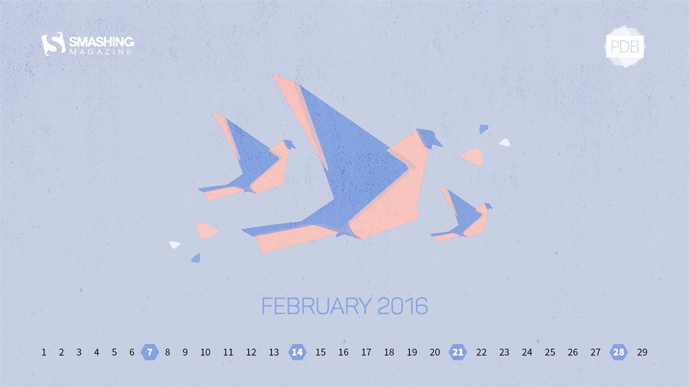 Février 2016 Calendrier fond d'écran (2) #2 - 1366x768
