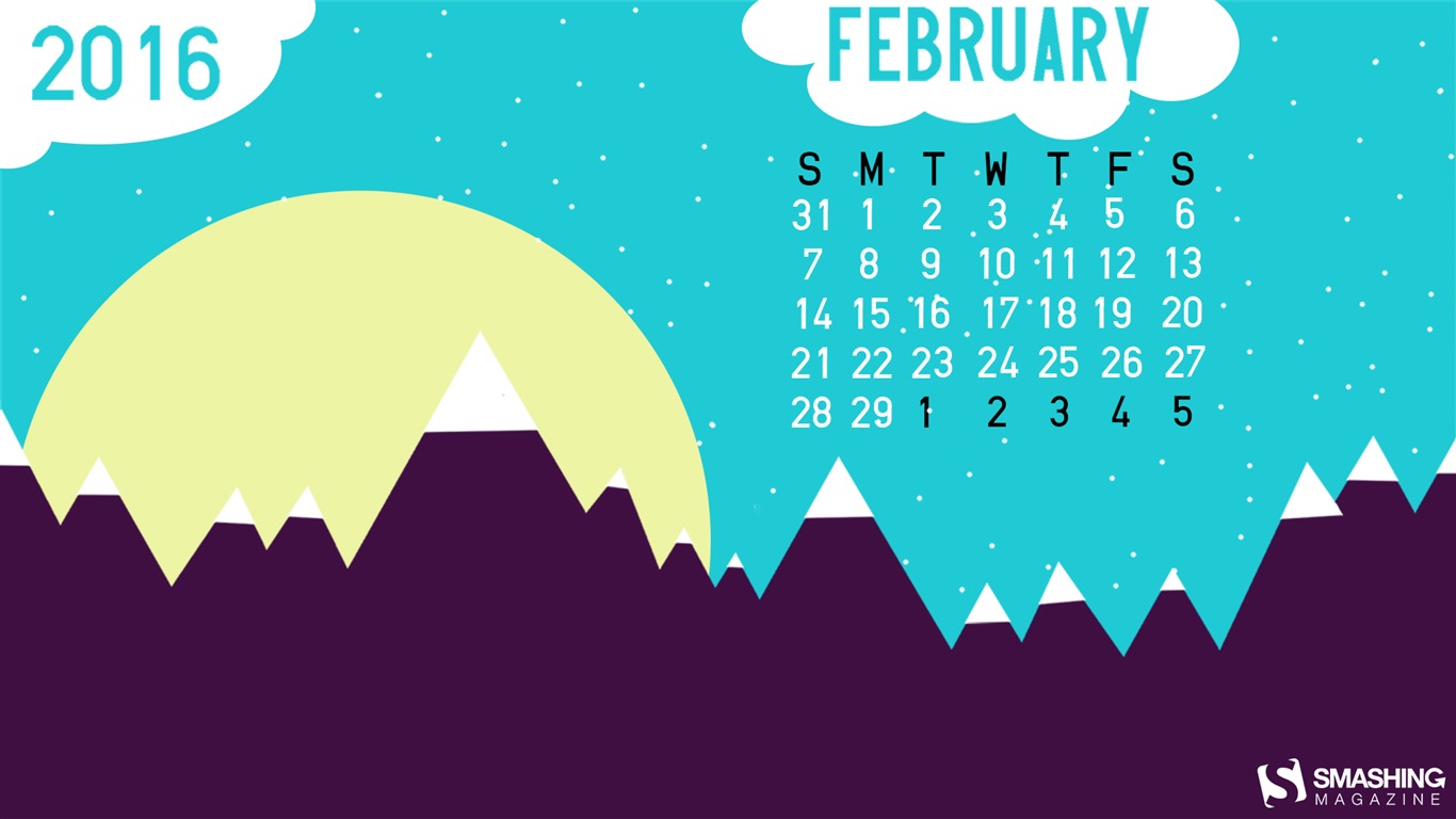 February 2016 Calendar wallpaper (2) #8 - 1366x768