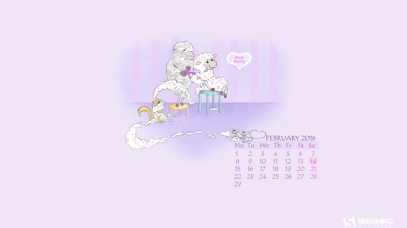 February 2016 Calendar wallpaper (2) #14 - 1366x768