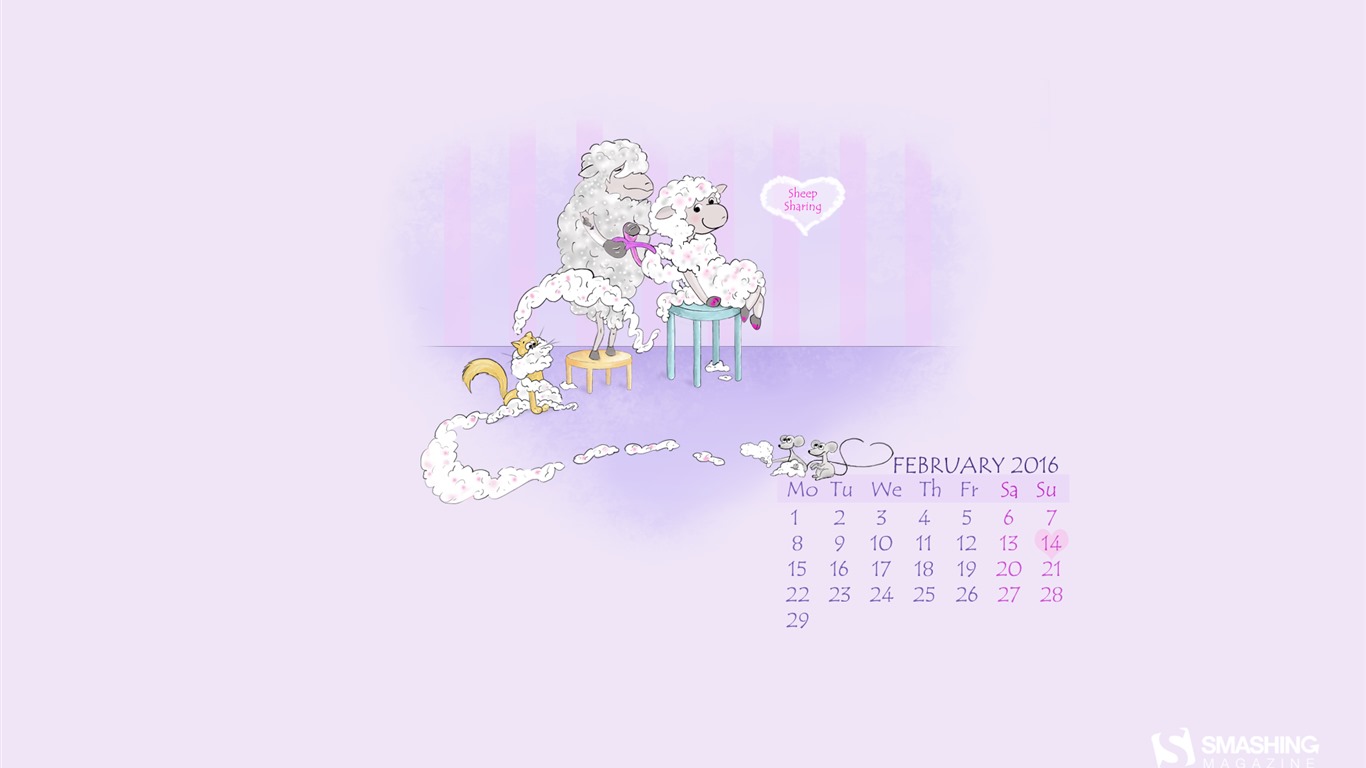 Februar 2016 Kalender Wallpaper (2) #14 - 1366x768