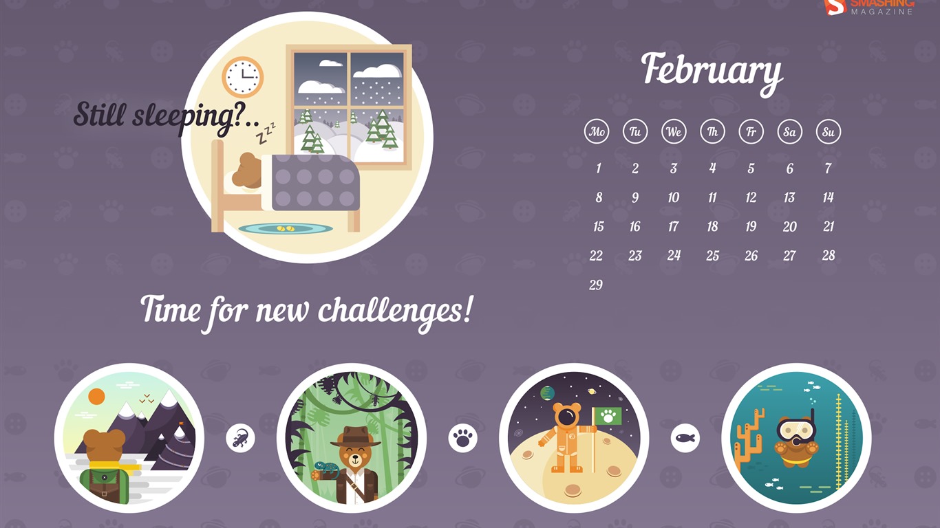 February 2016 Calendar wallpaper (2) #17 - 1366x768