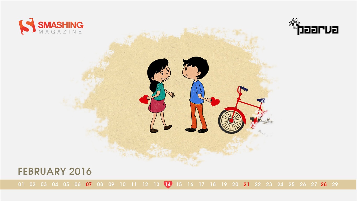 Février 2016 Calendrier fond d'écran (2) #18 - 1366x768