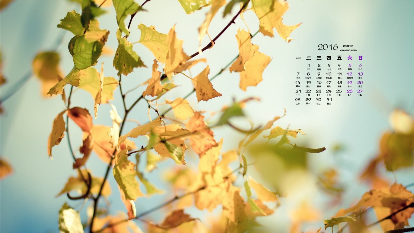 2016年3月 月曆壁紙(一) #6 - 1366x768