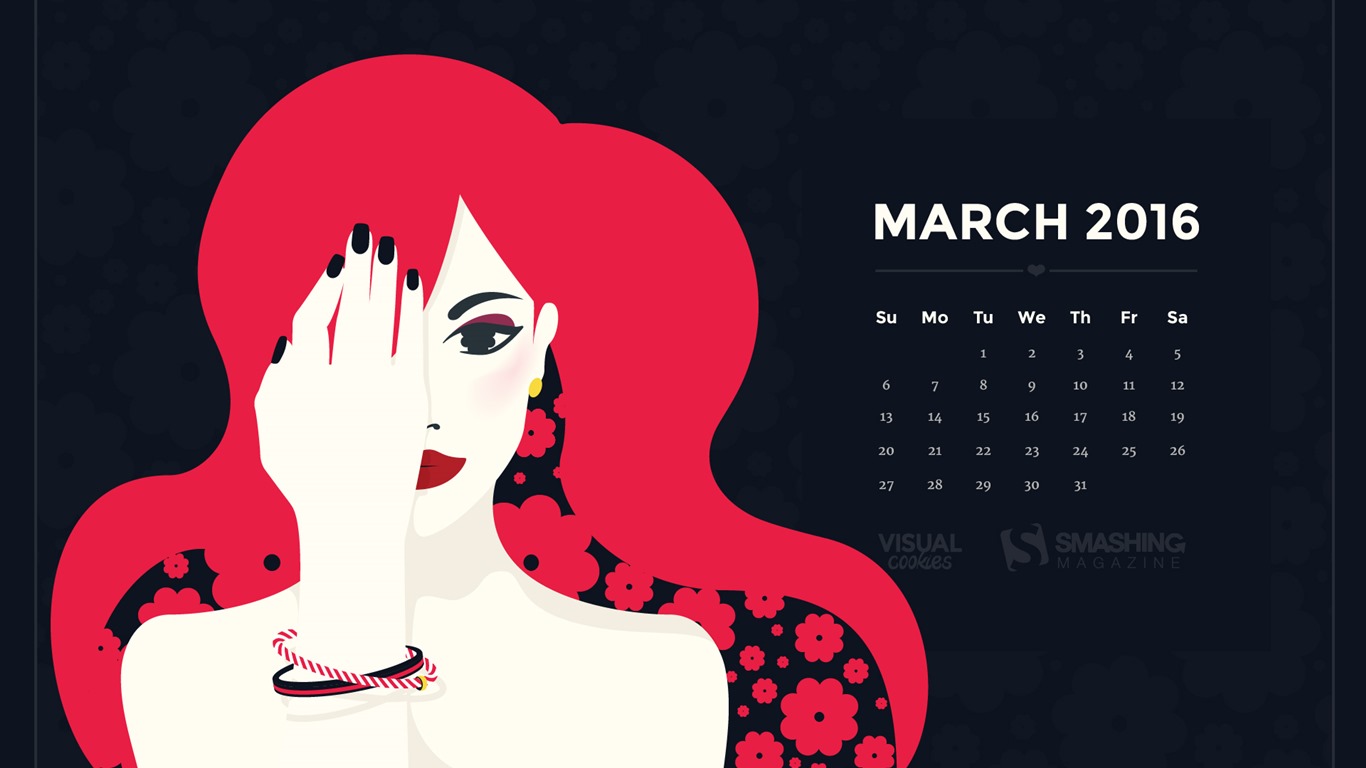 2016年3月 月曆壁紙(一) #19 - 1366x768