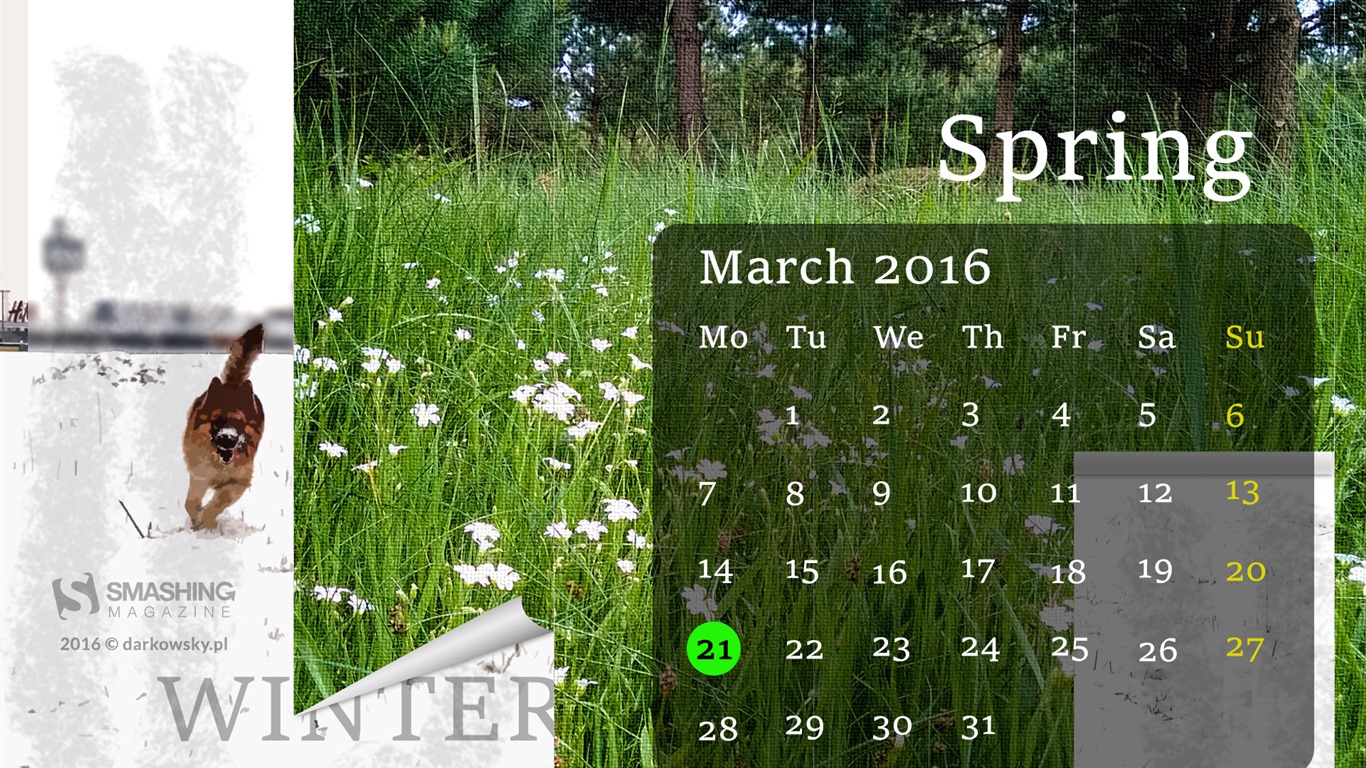 2016年3月カレンダー壁紙（2） #10 - 1366x768