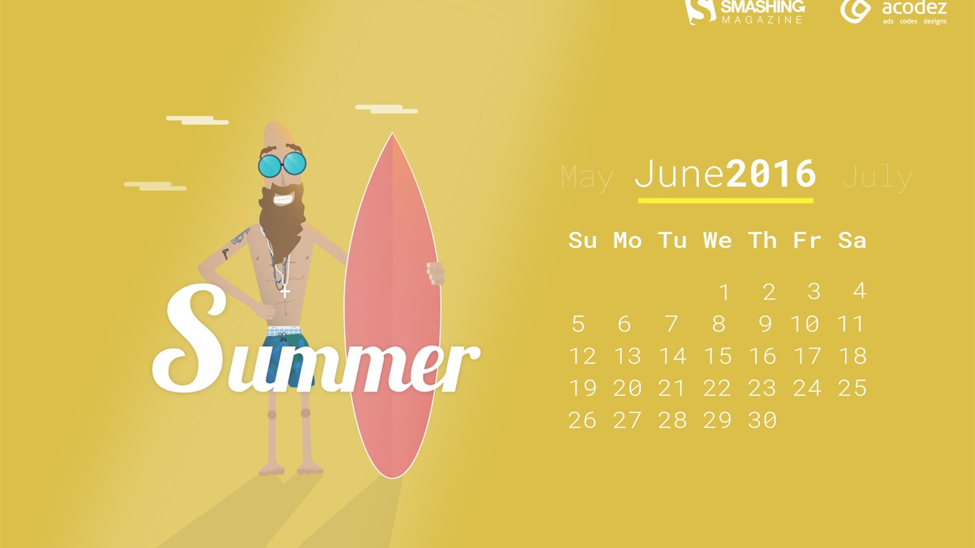Juin 2016 calendrier fond d'écran (2) #17 - 1366x768