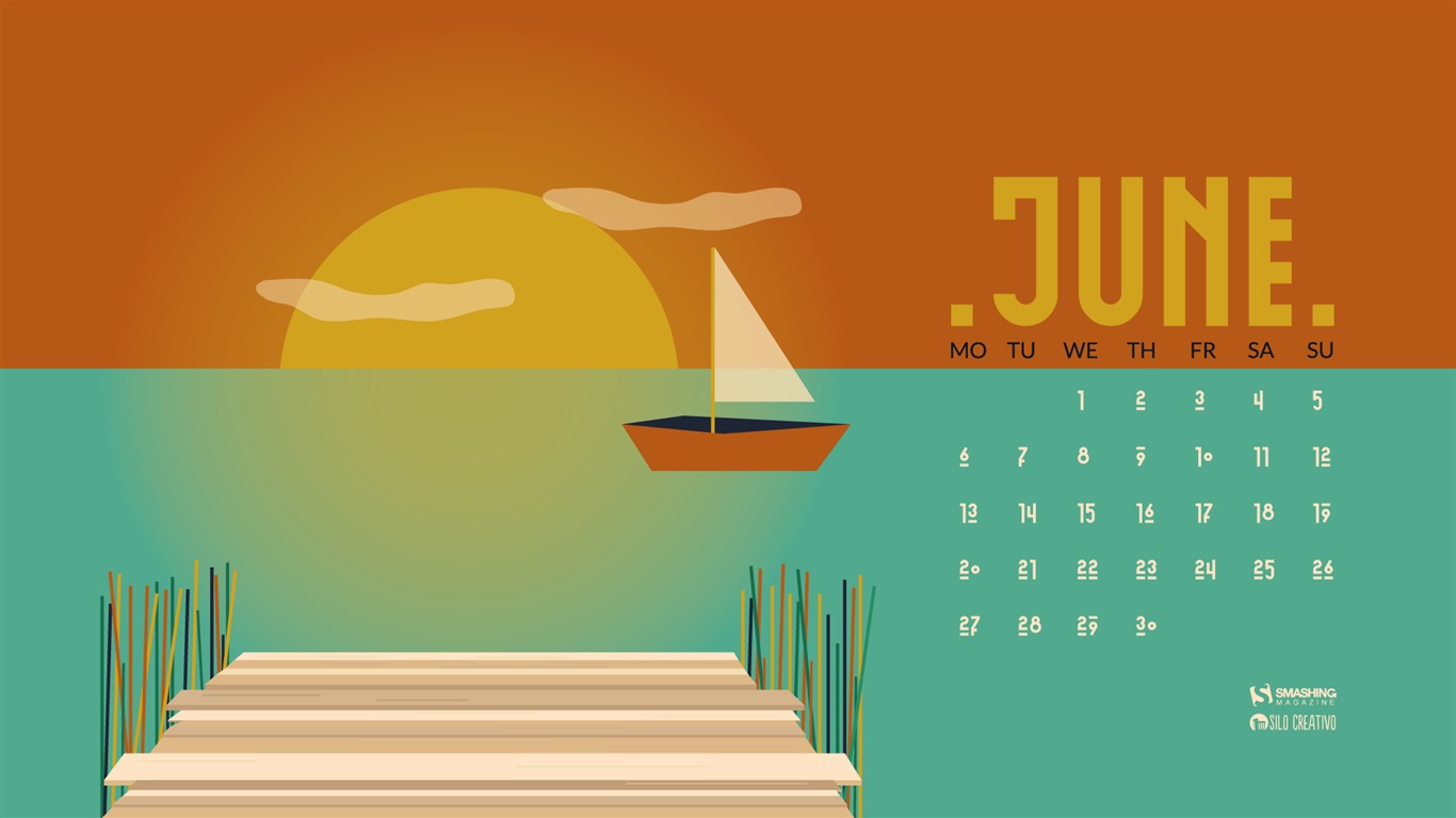 De junio de el año 2016 fondo de pantalla de calendario (2) #19 - 1366x768