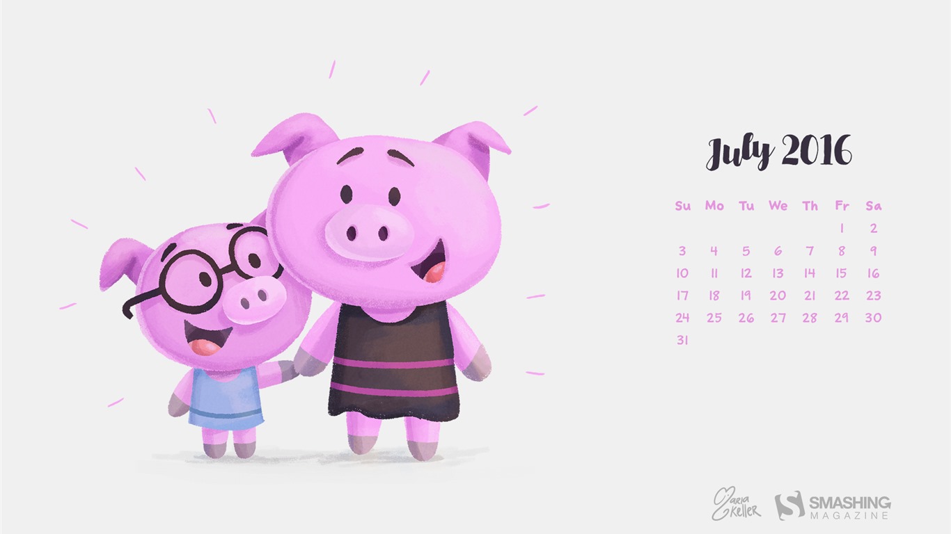 2016年7月 月曆壁紙(一) #15 - 1366x768