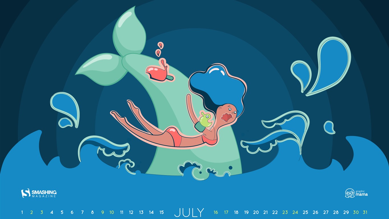 2016年7月 月曆壁紙(二) #12 - 1366x768