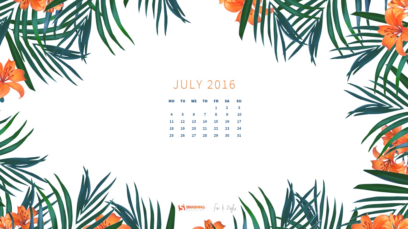 Juillet 2016 calendrier fond d'écran (2) #20 - 1366x768