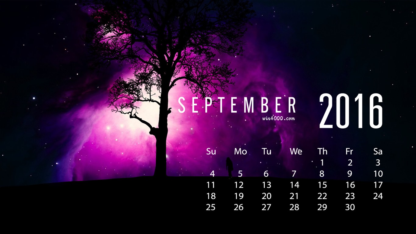 2016年9月 月曆壁紙(一) #1 - 1366x768