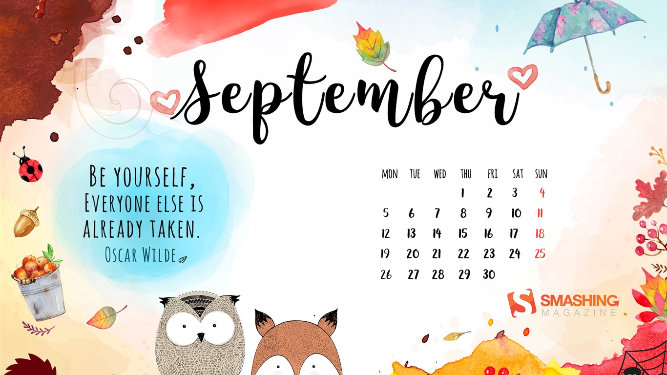September 2016 Kalender Wallpaper (2) #1 - 1366x768