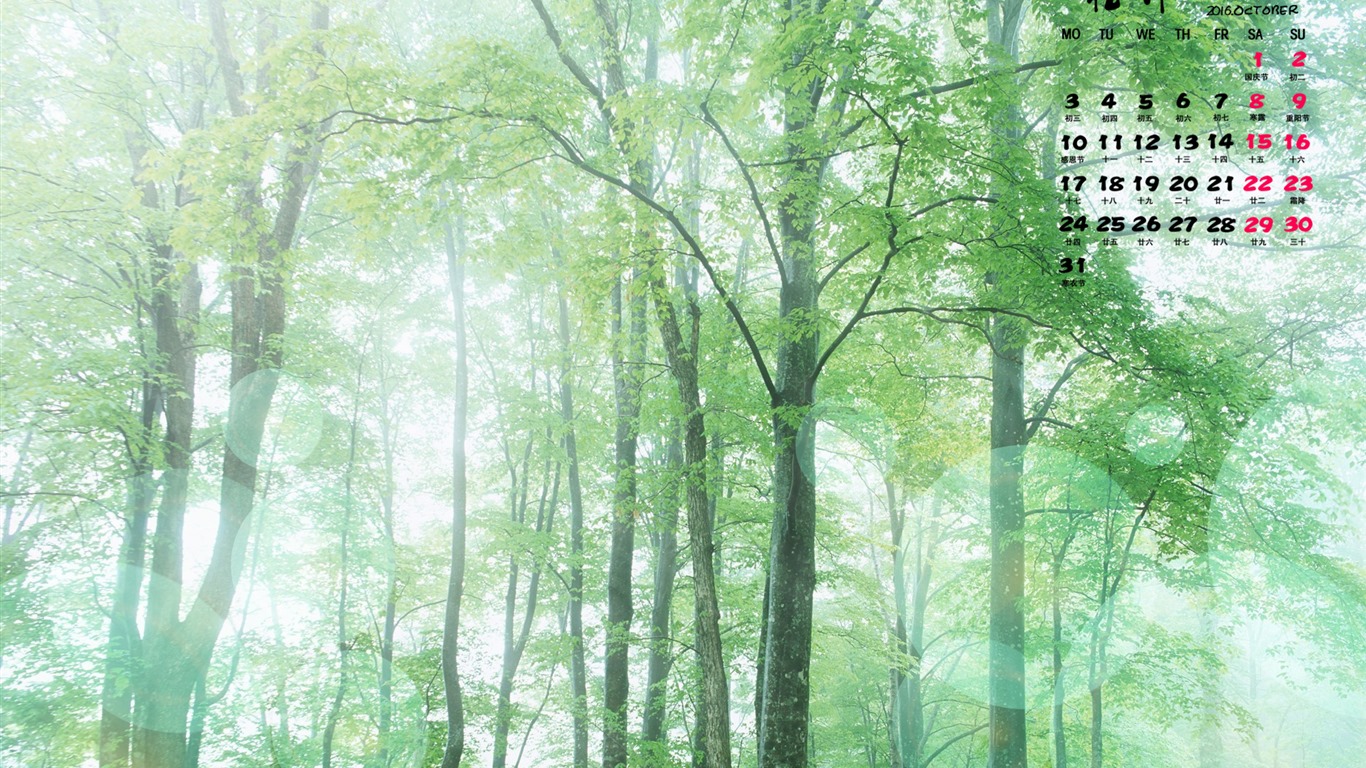 2016年10月 月曆壁紙(一) #20 - 1366x768
