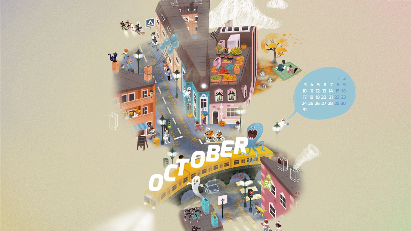 October 2016 calendar wallpaper (2) #16 - 1366x768