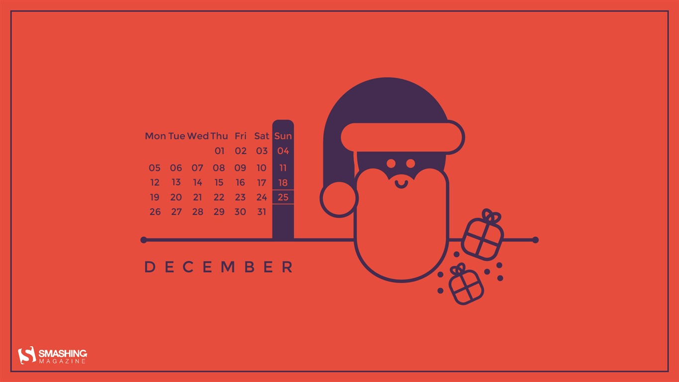 2016年12月 圣诞主题月历壁纸(一)17 - 1366x768