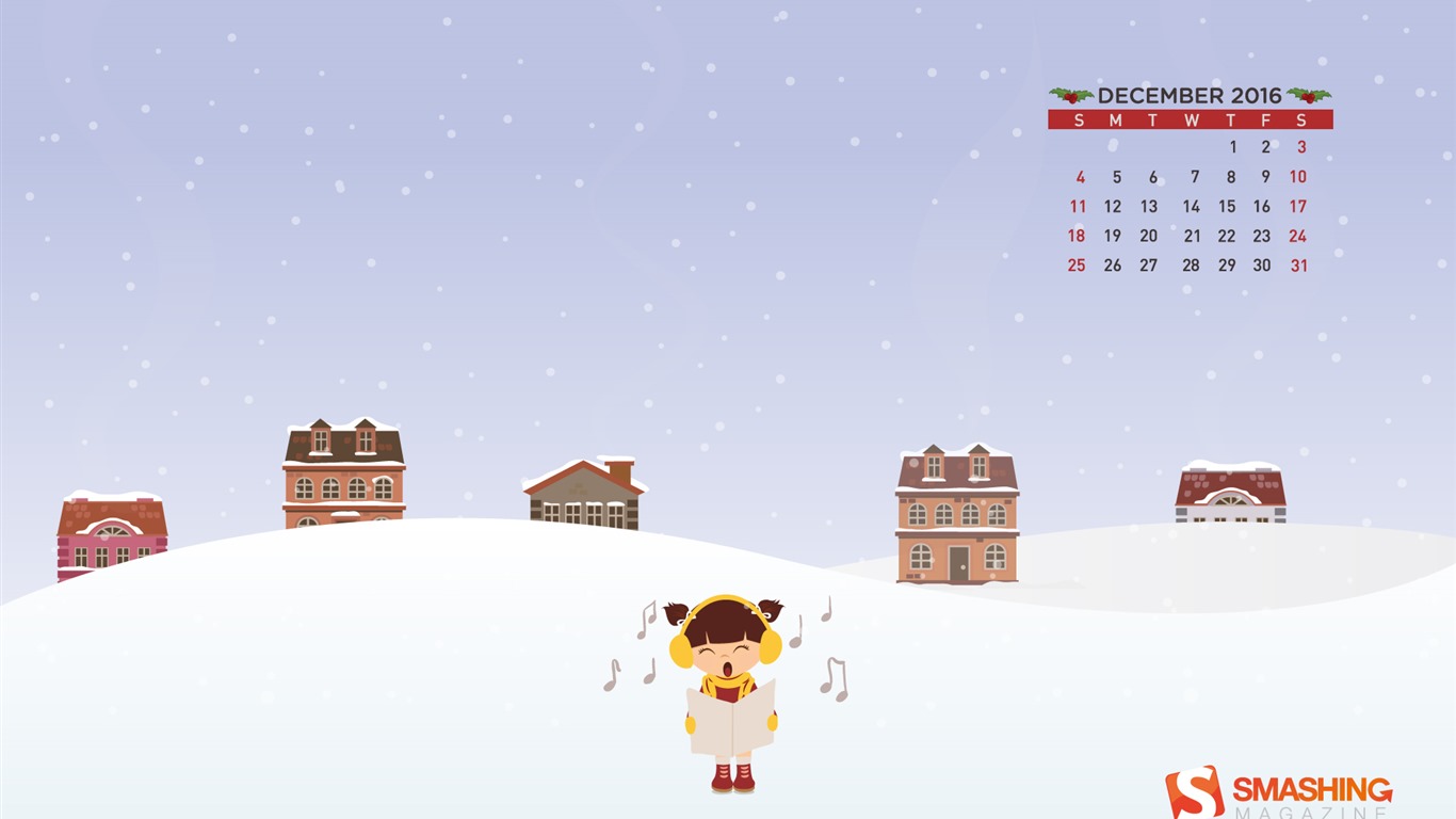 2016年12月 聖誕主題月曆壁紙(一) #23 - 1366x768