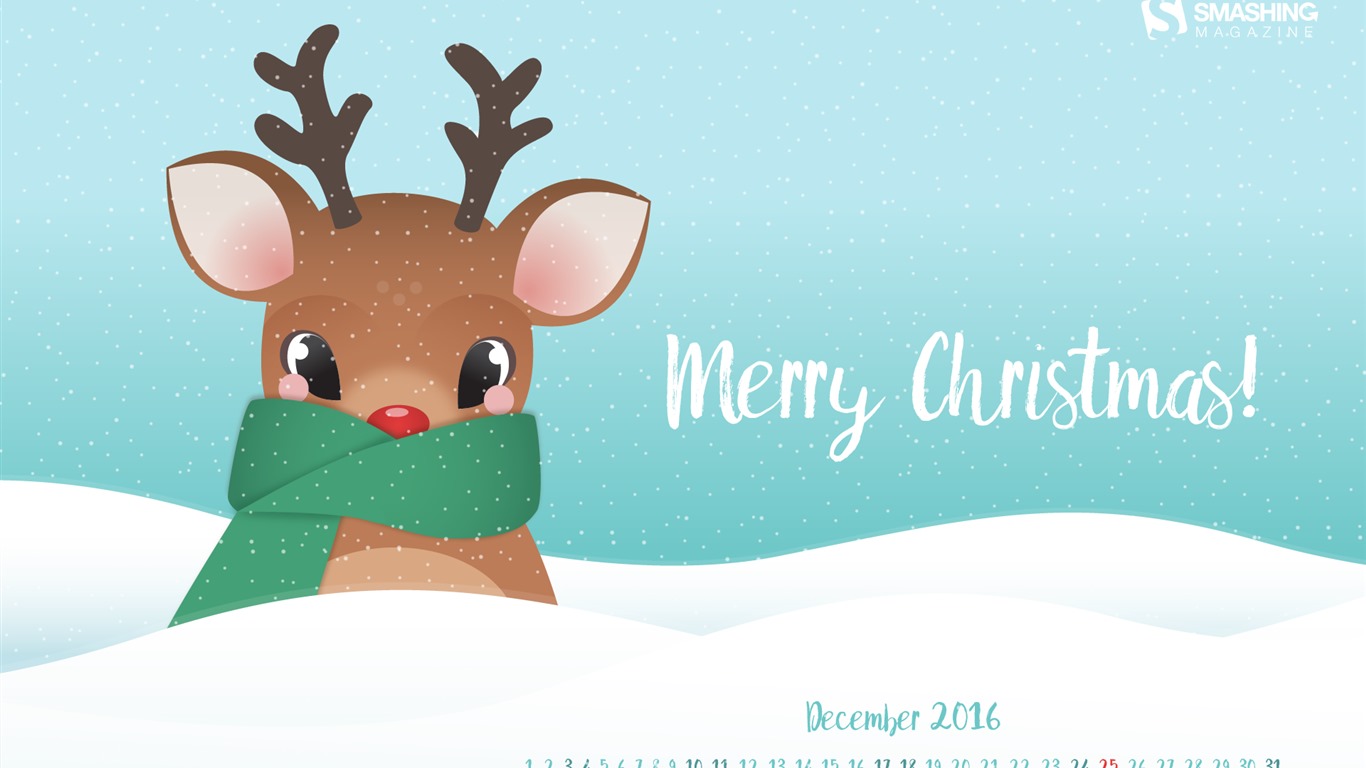 2016年12月 圣诞主题月历壁纸(一)26 - 1366x768