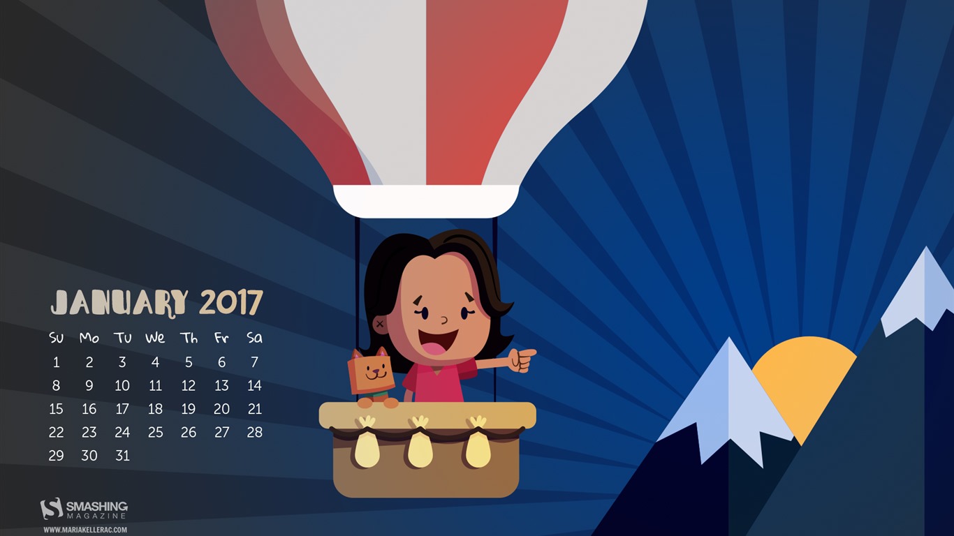 2017年1月 月曆壁紙(二) #4 - 1366x768