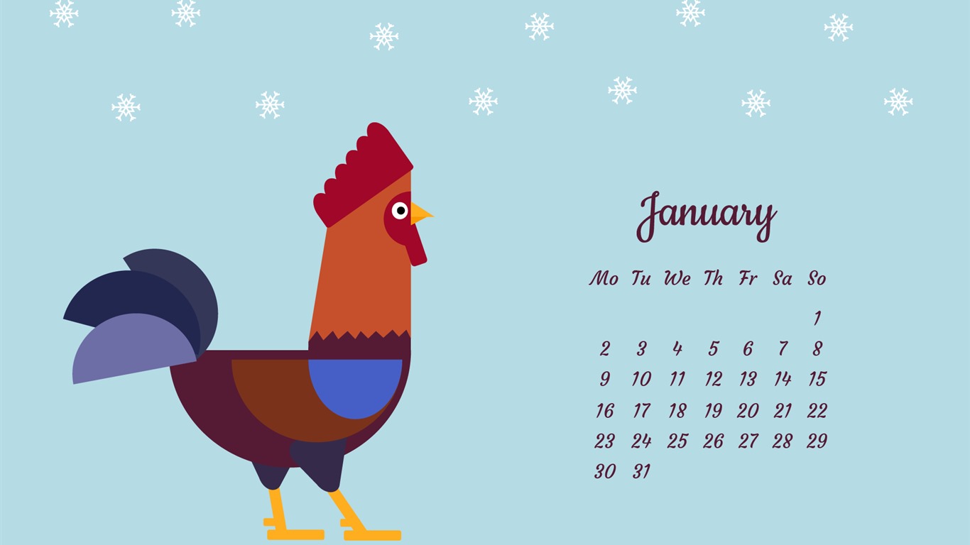 2017年1月のカレンダーの壁紙 (2) #15 - 1366x768