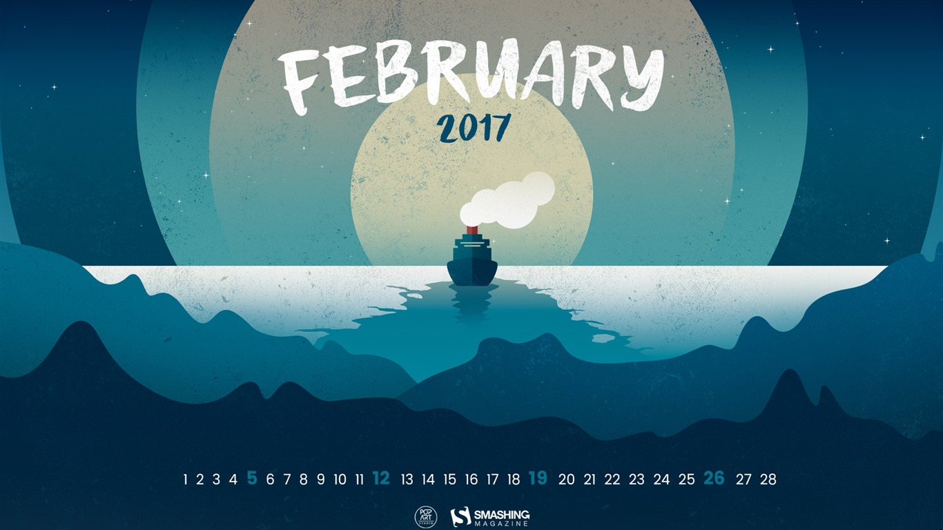 Fondo de escritorio de calendario de febrero de 2017 (2) #2 - 1366x768