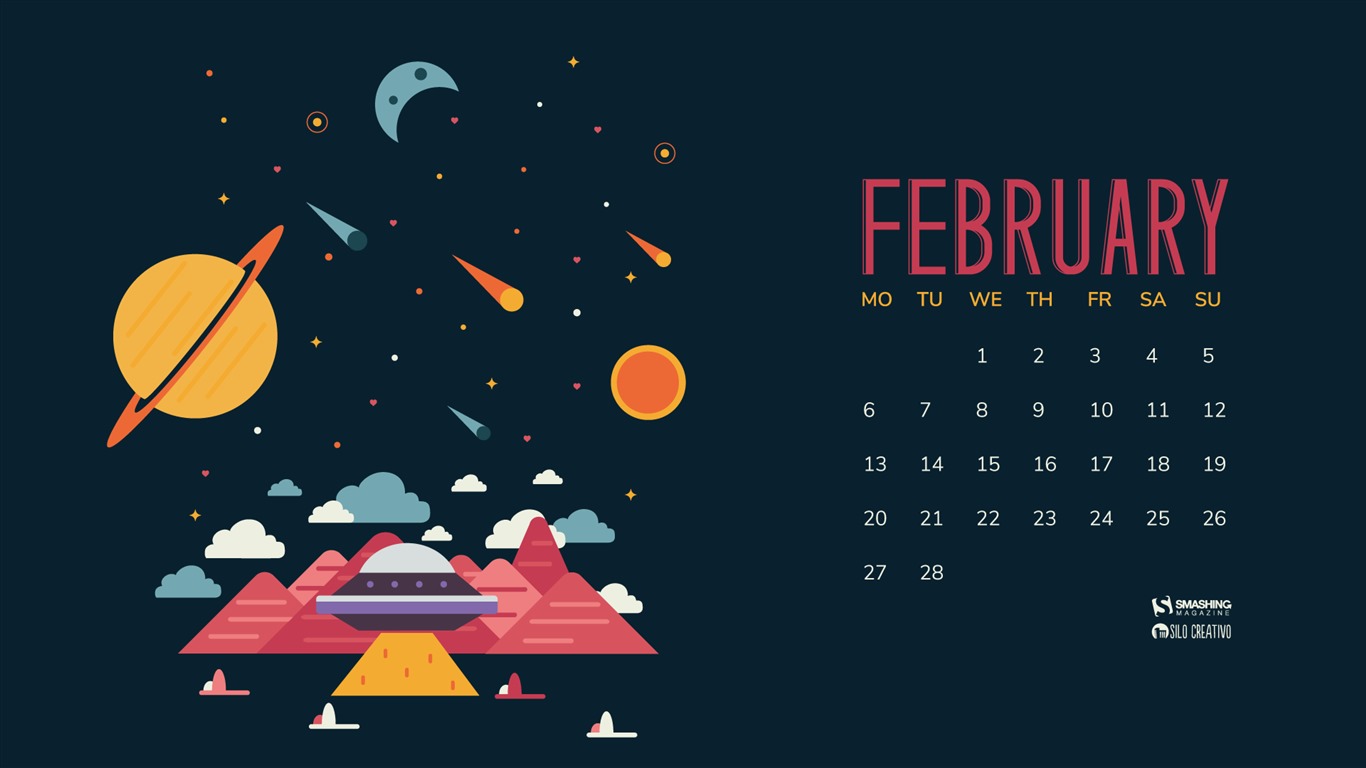 Fondo de escritorio de calendario de febrero de 2017 (2) #4 - 1366x768