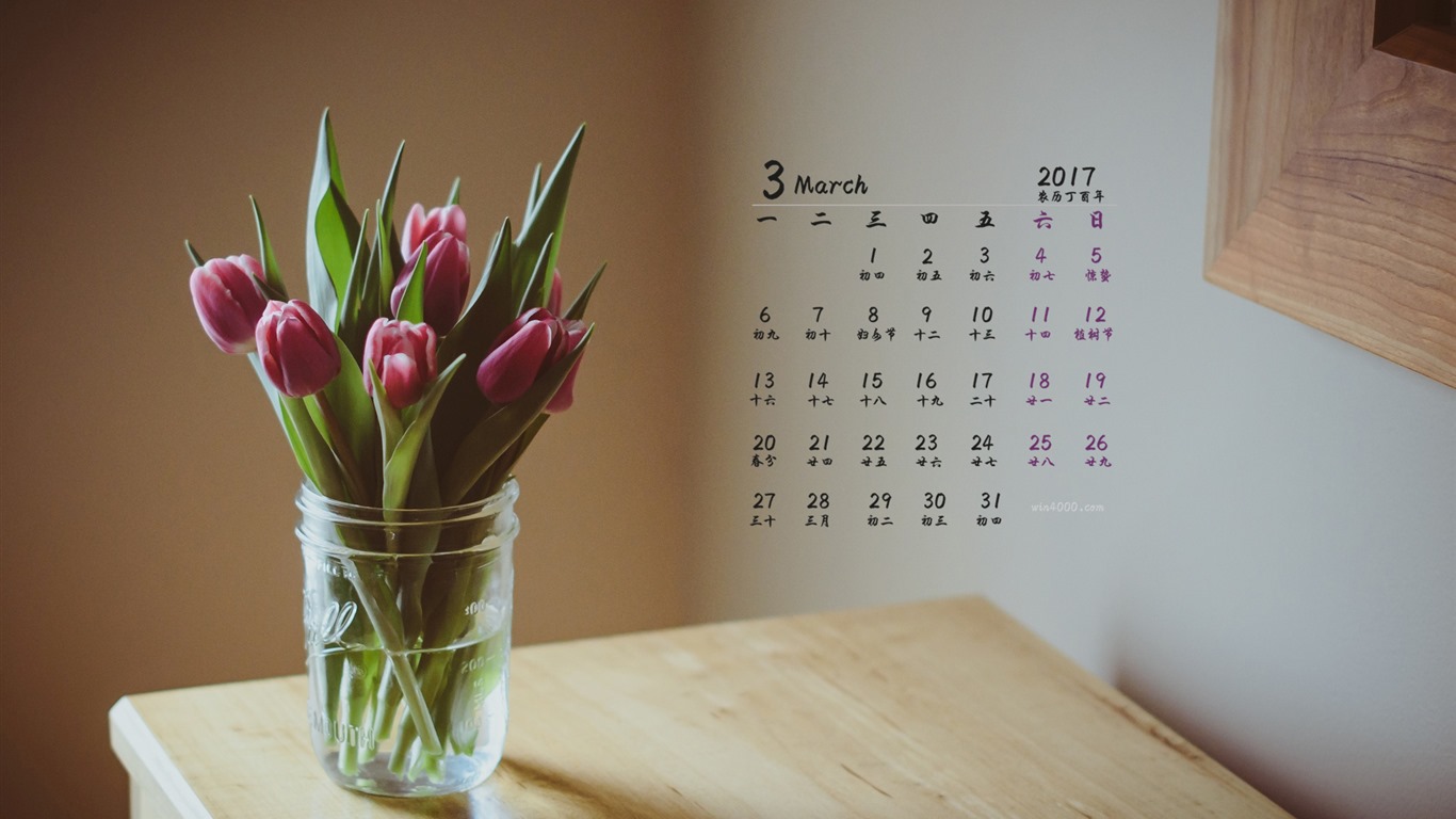 March 2017 calendar wallpaper (1) #17 - 1366x768