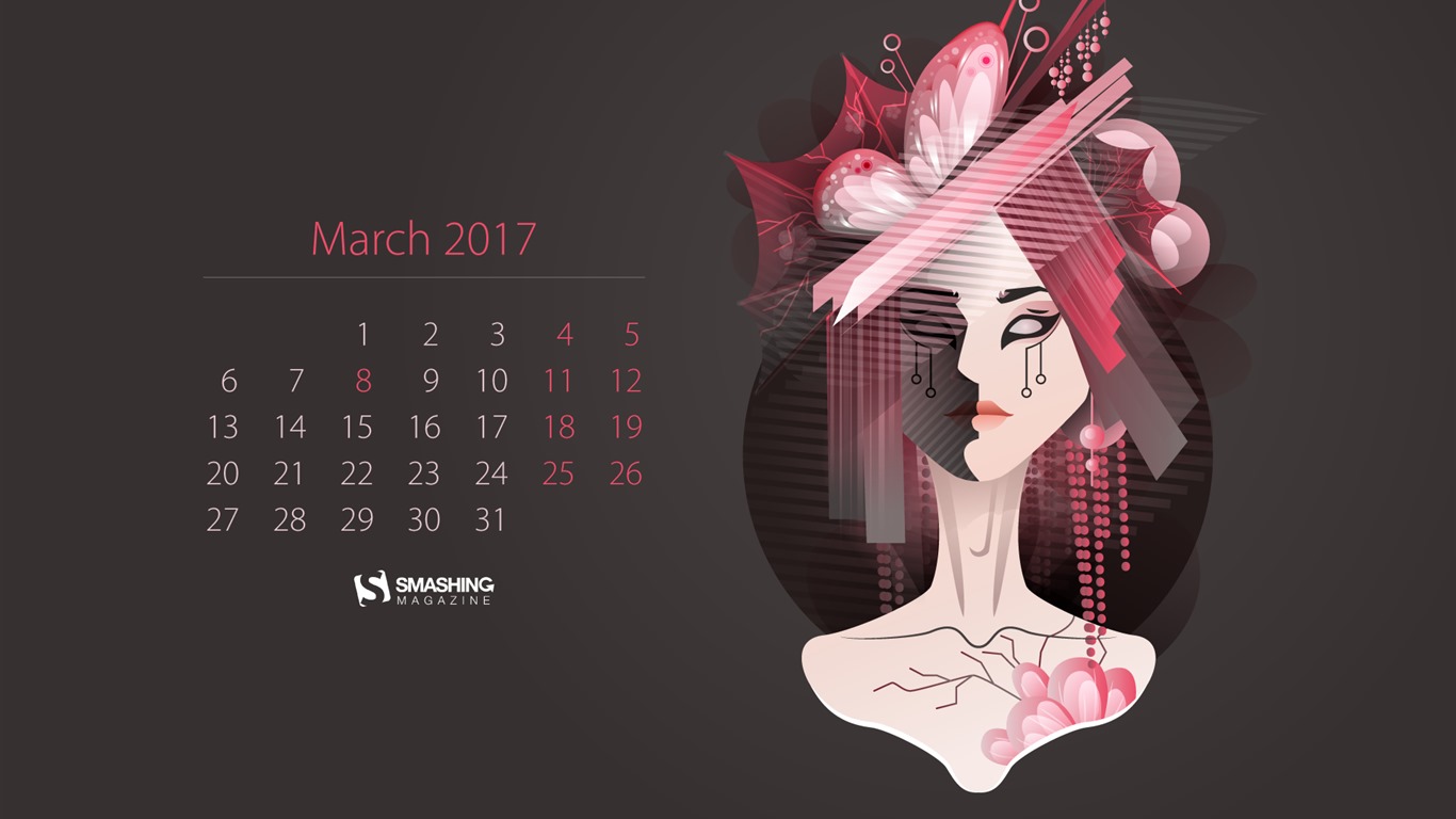 March 2017 calendar wallpaper (2) #2 - 1366x768
