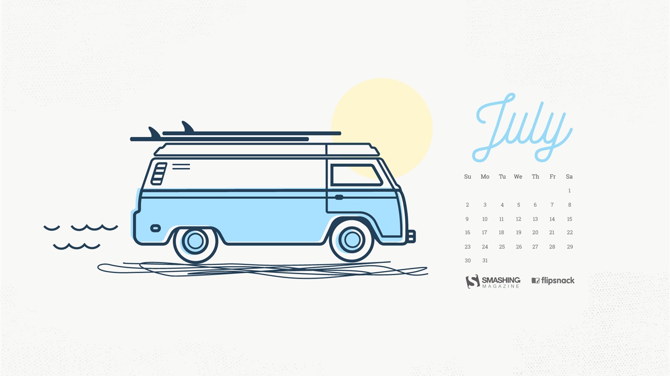 Fondo de escritorio del calendario de julio de 2017 #18 - 1366x768