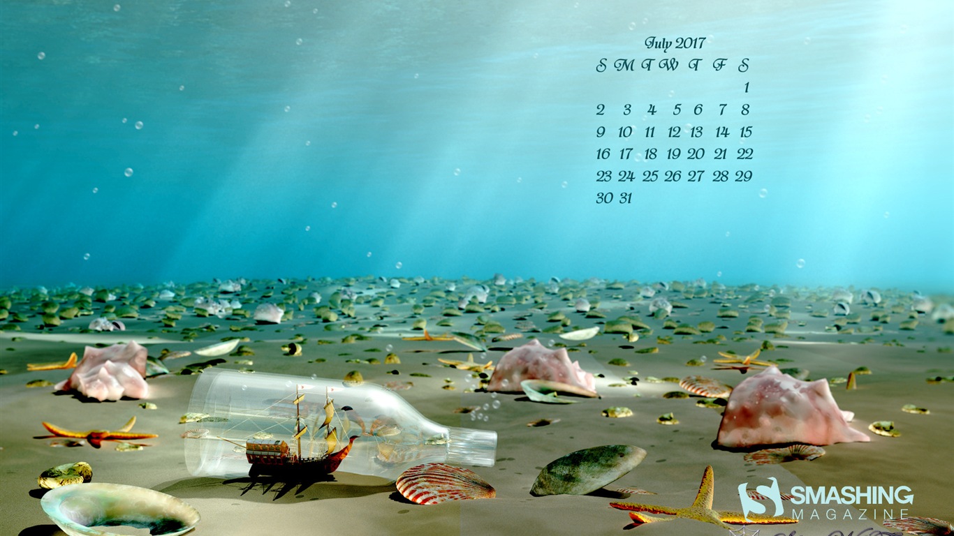 Fondo de escritorio del calendario de julio de 2017 #19 - 1366x768