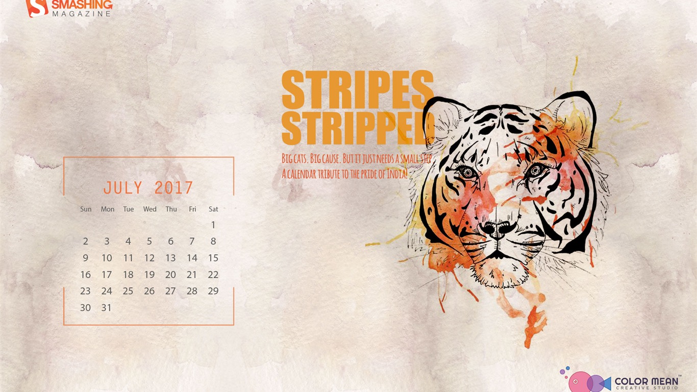 Fondo de escritorio del calendario de julio de 2017 #20 - 1366x768