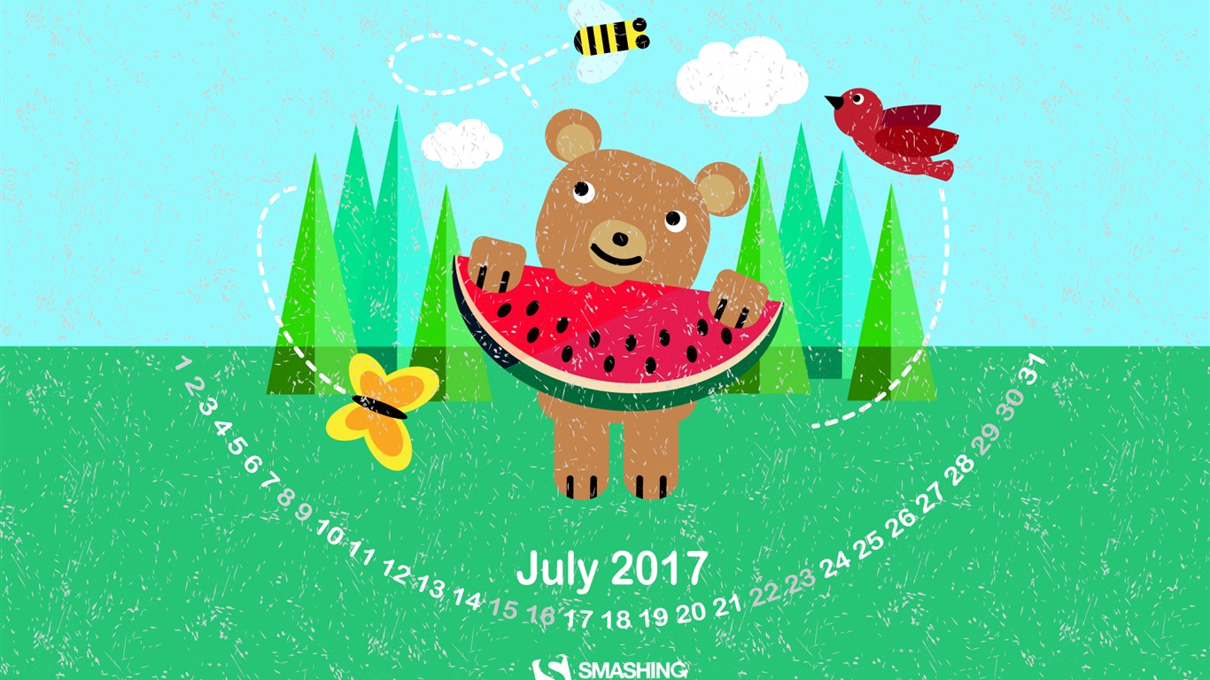 2017年7月のカレンダーの壁紙 #22 - 1366x768