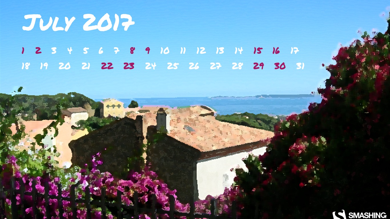 Fondo de escritorio del calendario de julio de 2017 #24 - 1366x768