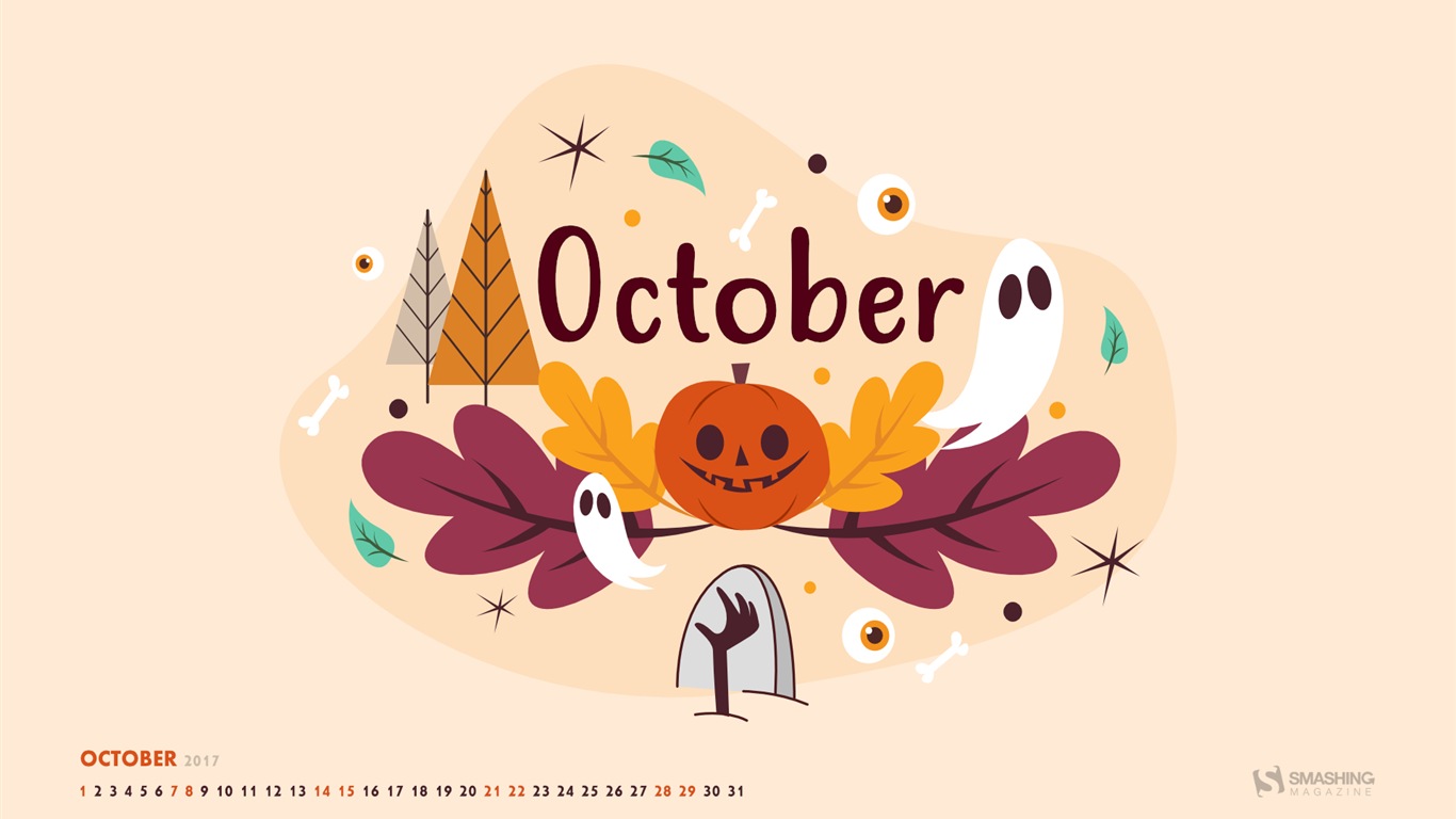 Oktober 2017 Kalender Hintergrundbild #1 - 1366x768
