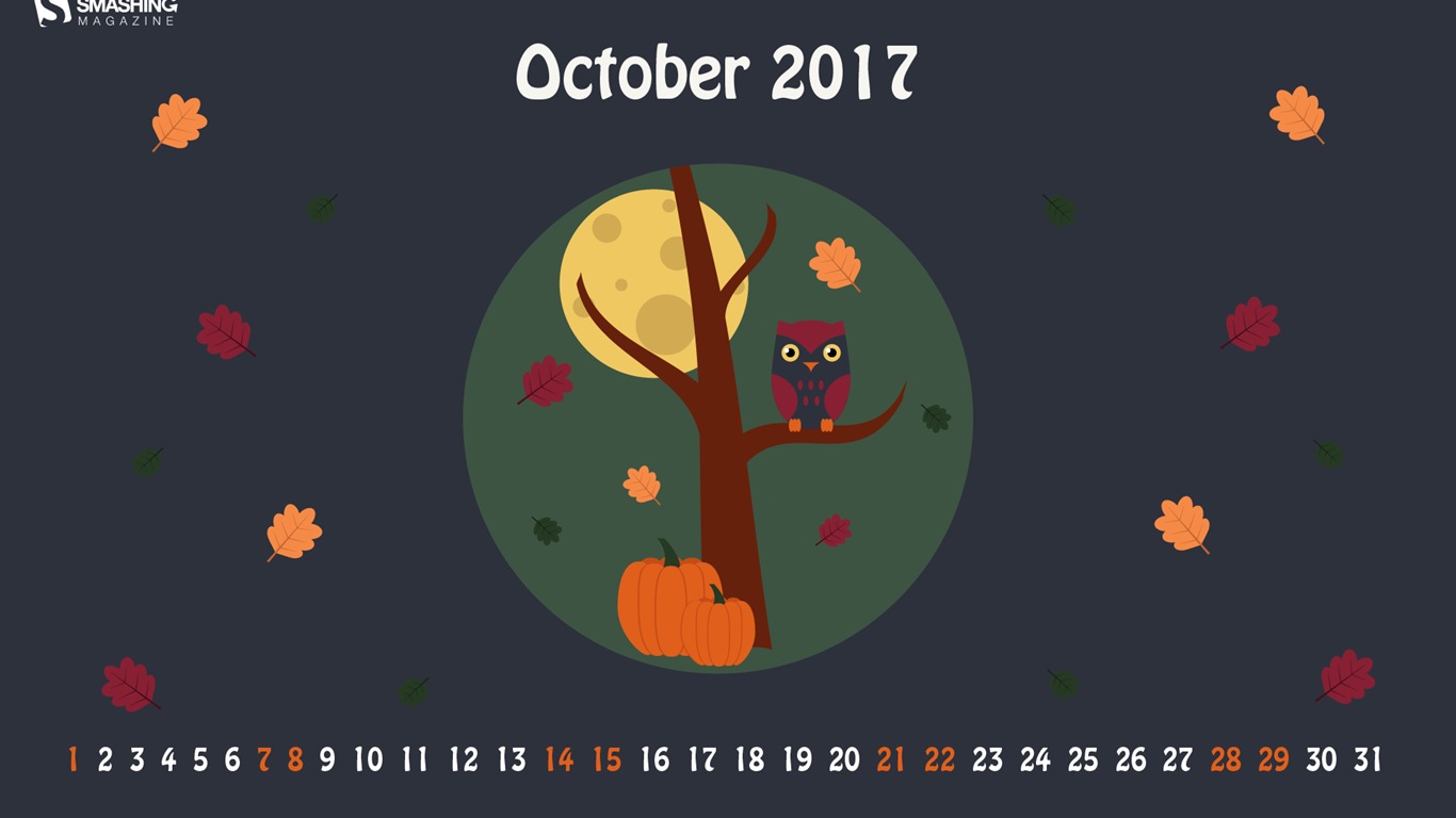 2017年10月のカレンダーの壁紙 #18 - 1366x768
