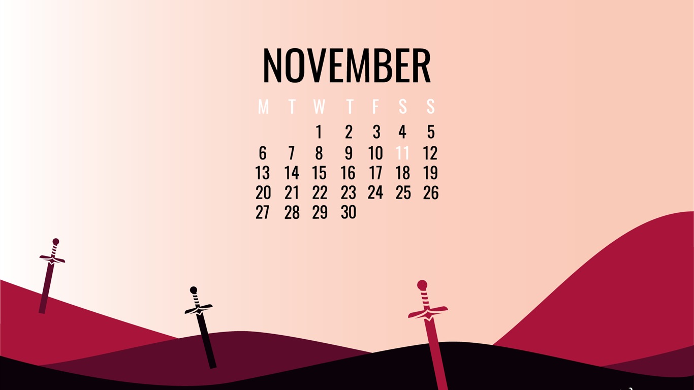 Listopad 2017 kalendář tapety #2 - 1366x768