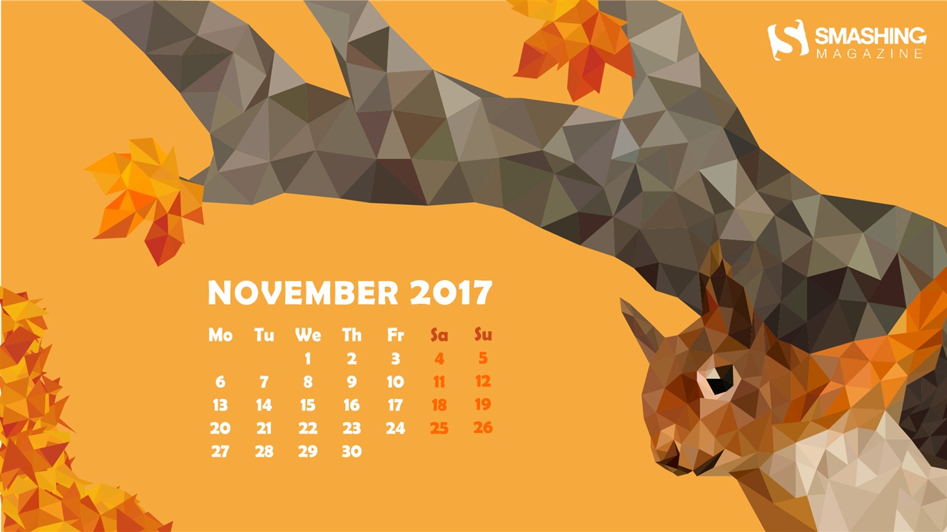 Listopad 2017 kalendář tapety #7 - 1366x768
