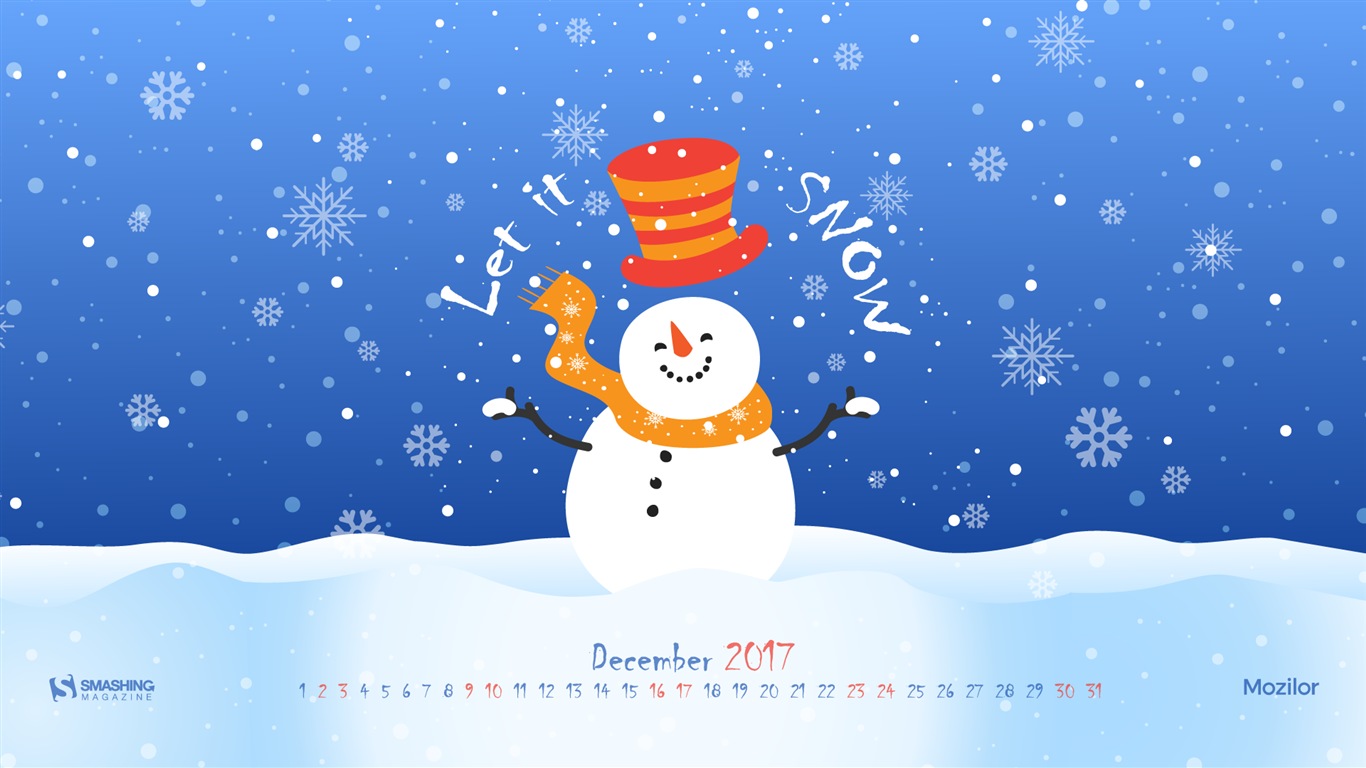 Fond d'écran du calendrier de décembre 2017 #16 - 1366x768
