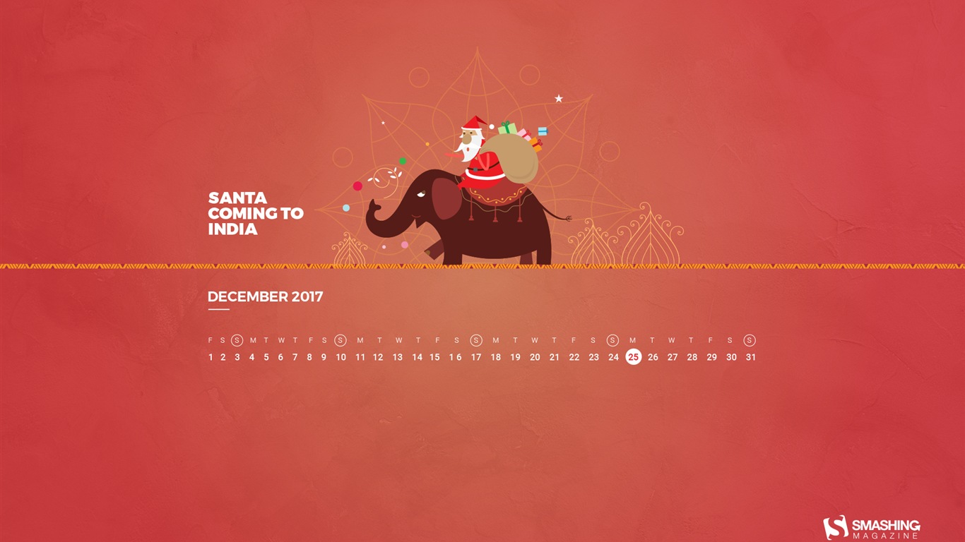 December 2017 Calendar Wallpaper #20 - 1366x768