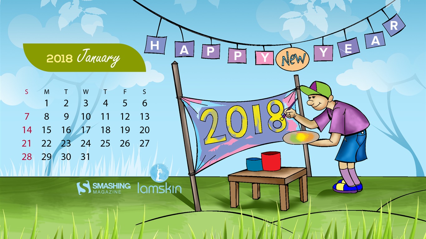2018年1月 月曆壁紙 #1 - 1366x768
