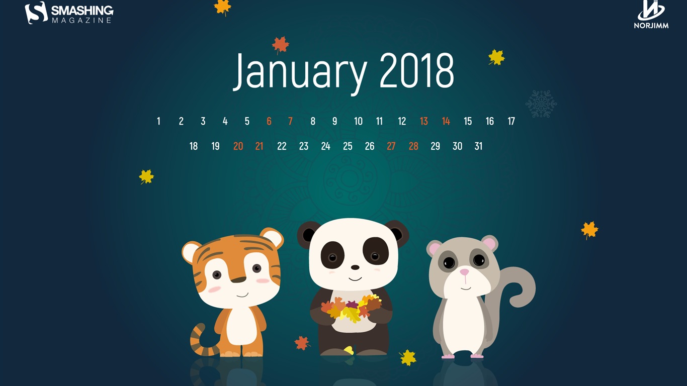 Fond d'écran du calendrier de janvier 2018 #11 - 1366x768