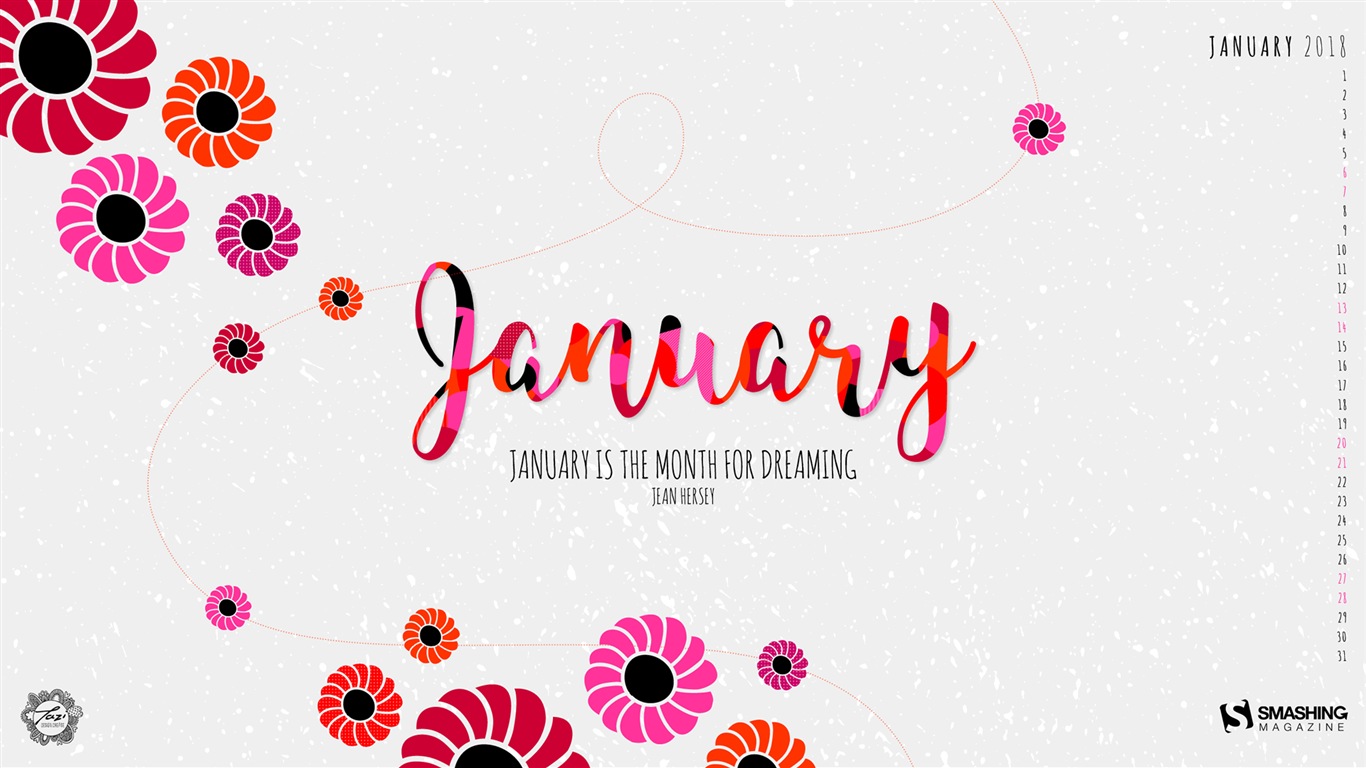 Januar 2018 Kalender Hintergrund #13 - 1366x768