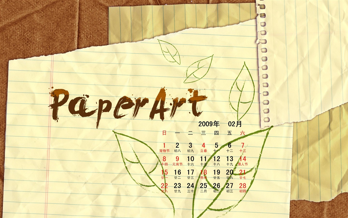 PaperArt 09 roků v kalendáři wallpaper února #27 - 1440x900
