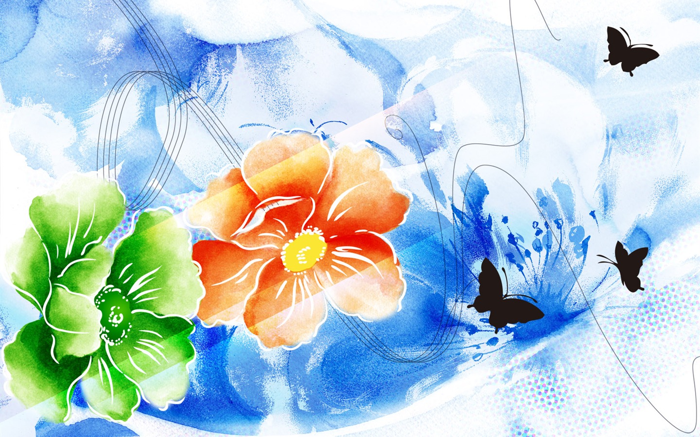 절묘한 잉크 꽃 배경 화면 #1 - 1440x900