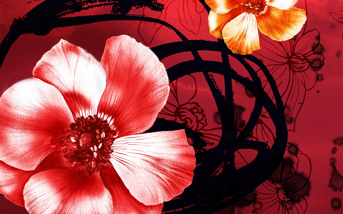 절묘한 잉크 꽃 배경 화면 #2 - 1440x900