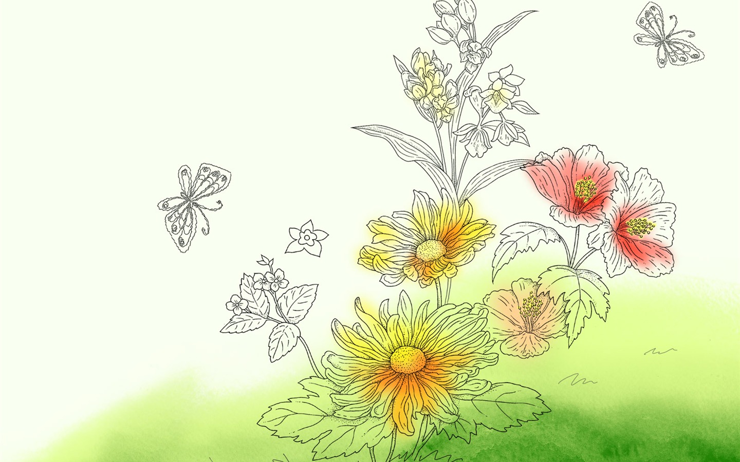 절묘한 잉크 꽃 배경 화면 #6 - 1440x900
