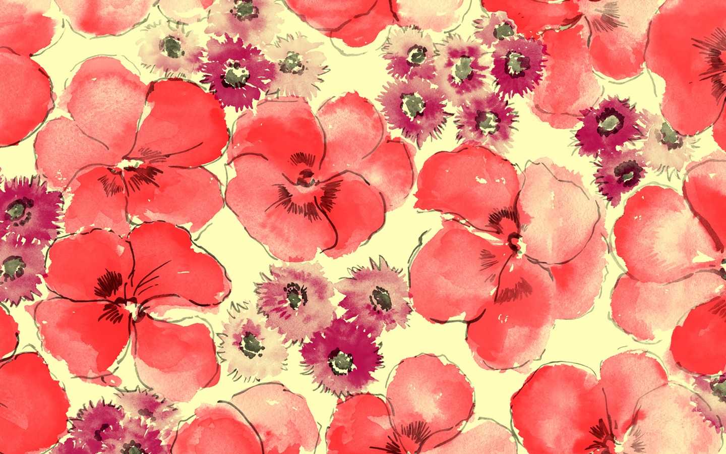 절묘한 잉크 꽃 배경 화면 #18 - 1440x900