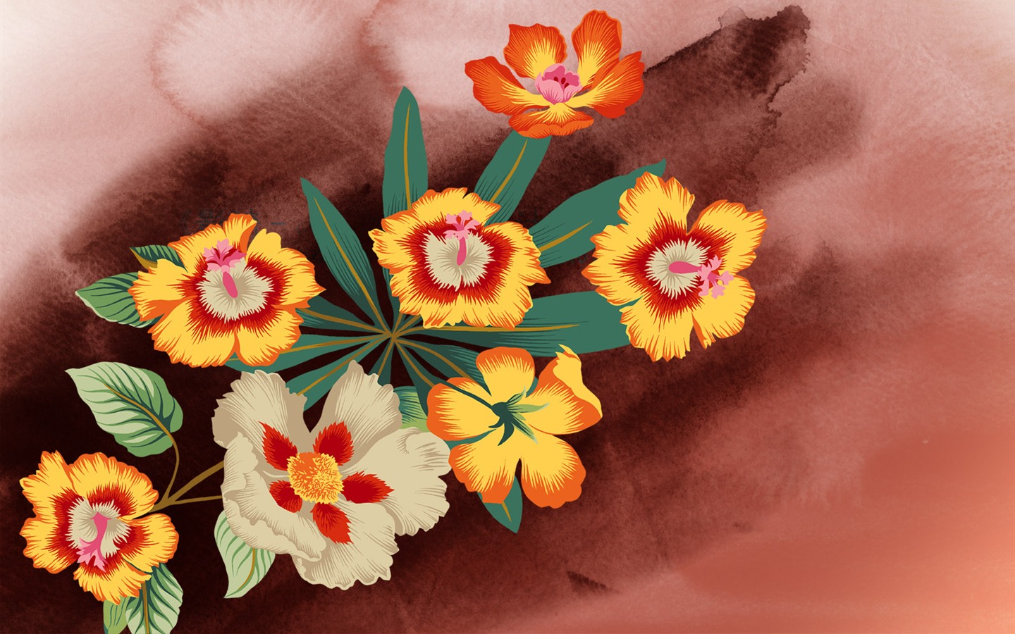 절묘한 잉크 꽃 배경 화면 #19 - 1440x900