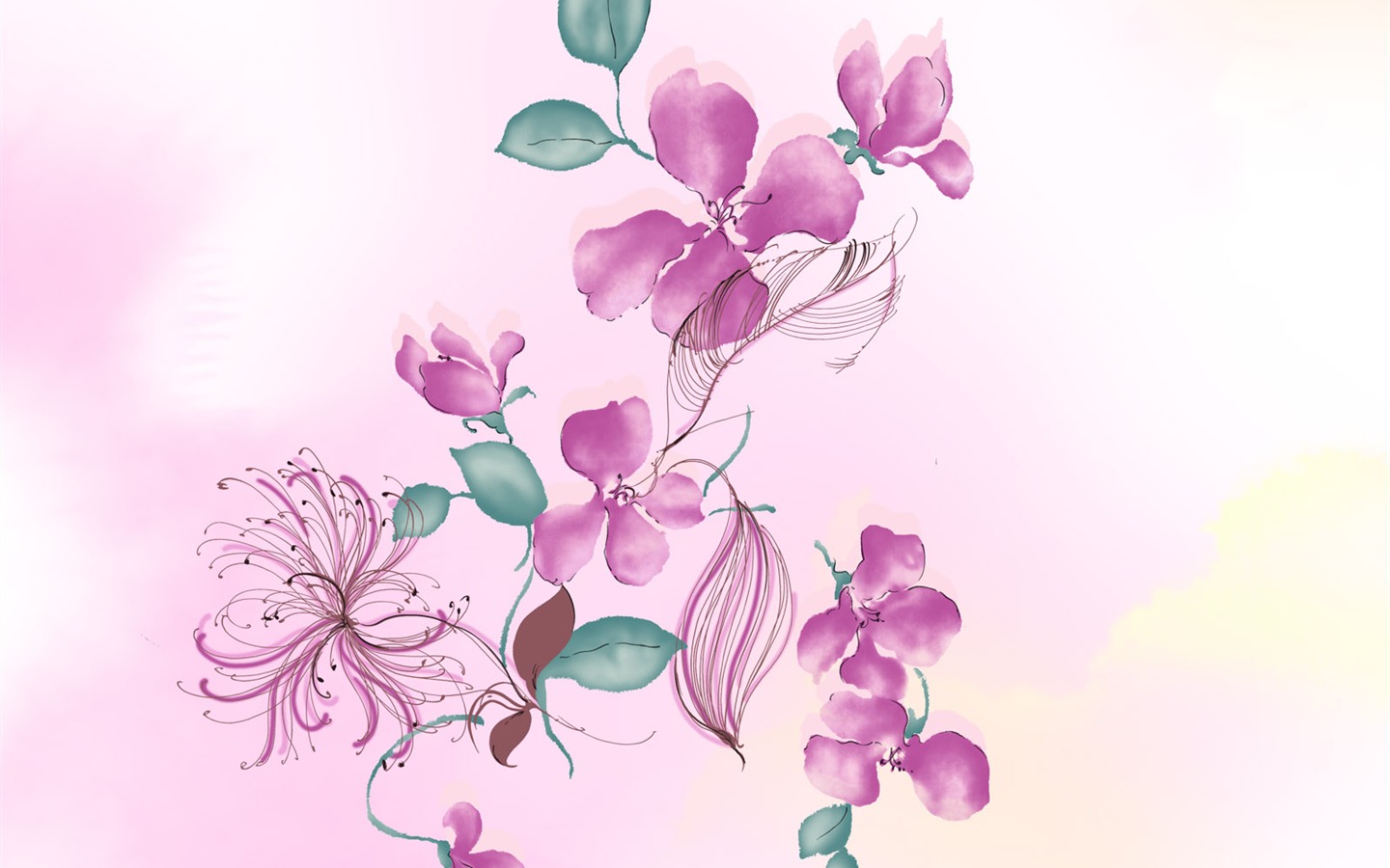 절묘한 잉크 꽃 배경 화면 #26 - 1440x900
